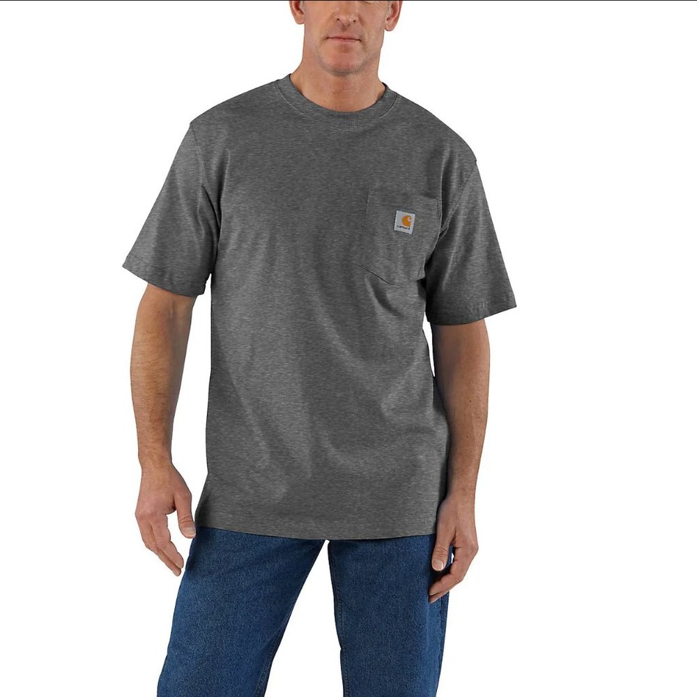 NEW! Carhartt short sleeve dark heather grey pocket tee. Size large.